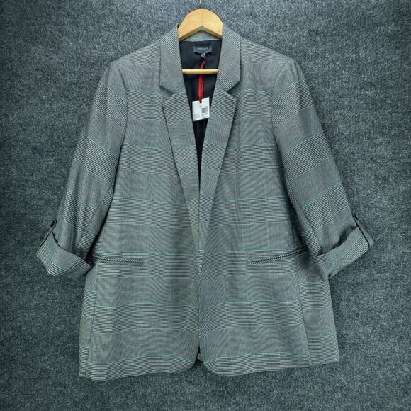 Madison Blazer Womens 2X Black White Glen Plaid Career Academia Open Jacket - Picture 1 of 16